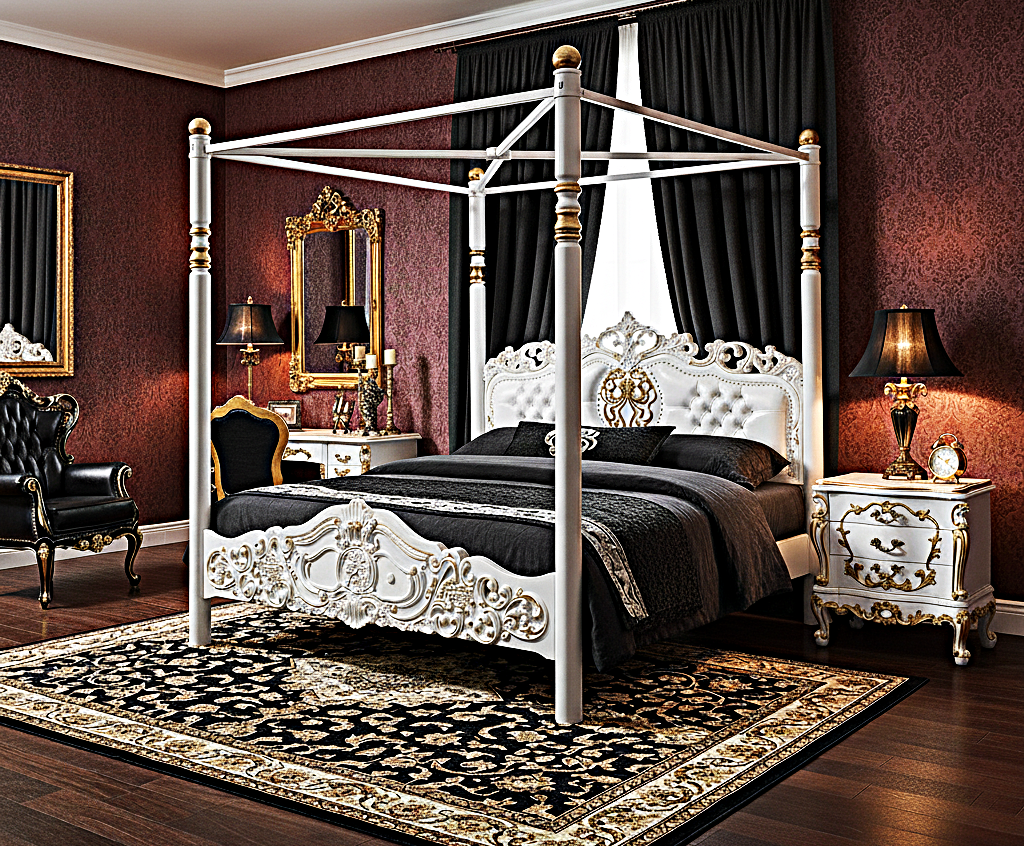 Cama Huni de madera maciza de mango tallada a mano