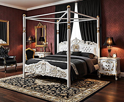 Cama Huni de madera maciza de mango tallada a mano