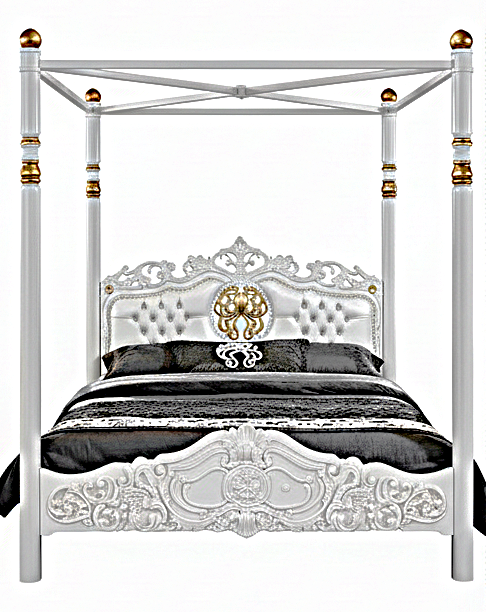 Cama Huni de madera maciza de mango tallada a mano