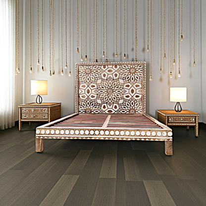Geometric Floral Design Handmade Wooden Bed