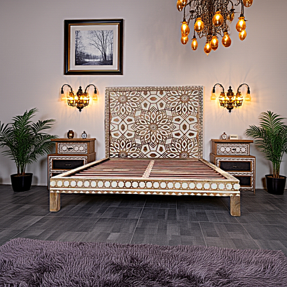 Geometric Floral Design Handmade Wooden Bed