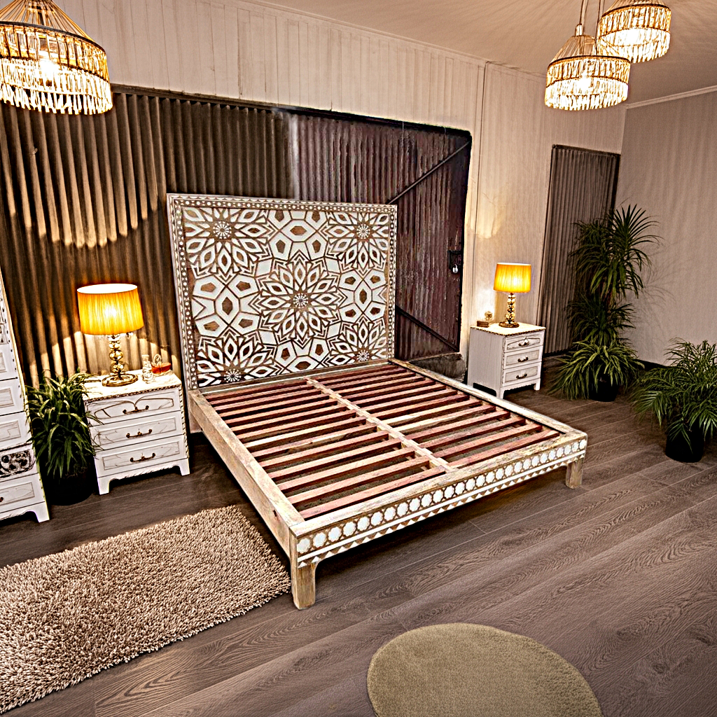 Geometric Floral Design Handmade Wooden Bed
