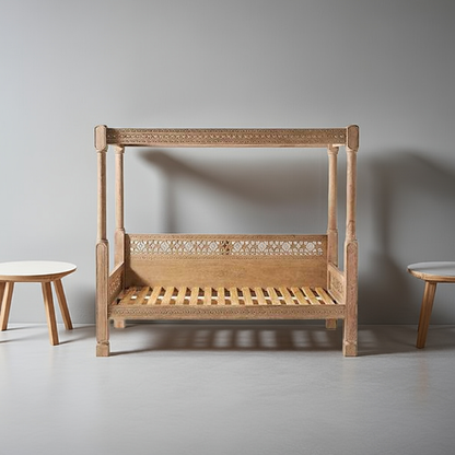 Hand Carved Canopy Style Solid Wooden Daybed / Out Door Seating