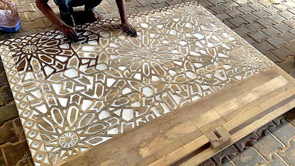 Mughal Garden Geometrical Carved Natural Frame 2 Tone