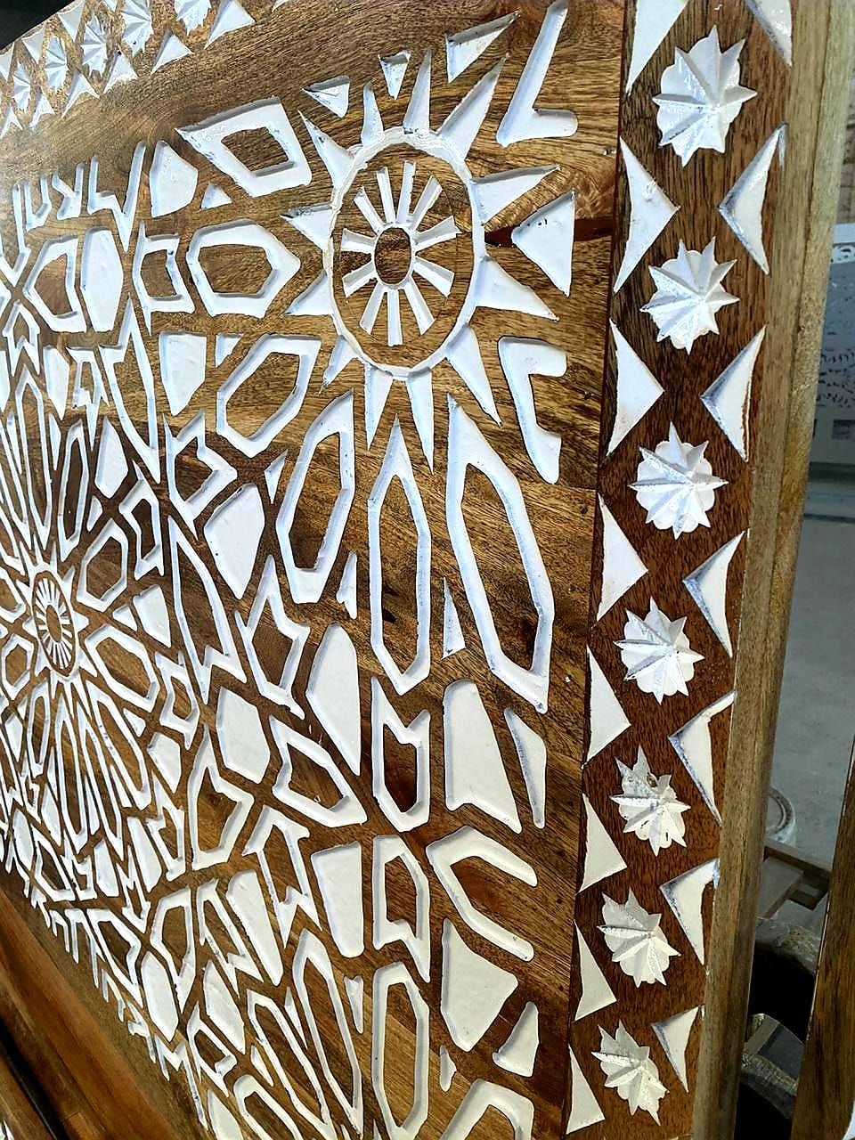 Mughal Garden Geometrical Carved Natural Frame 2 Tone