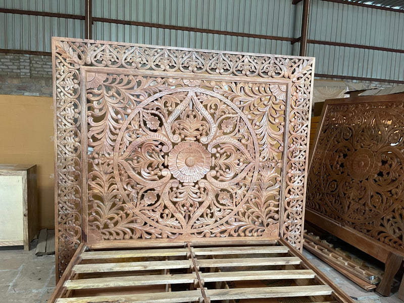 Dynasty Hand Carved Wooden Jody Bed Frame With Storage Drawers