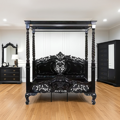 Kabak Gothic Hand Carved Solid Wooden Canopy Bed