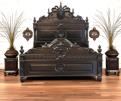 Lion Head Hand Carved Gothic Style Solid Wooden  Bed
