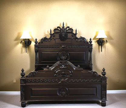 Lion Head Hand Carved Gothic Style Solid Wooden  Bed