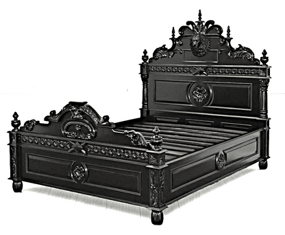 Lion Head Hand Carved Gothic Style Solid Wooden  Bed