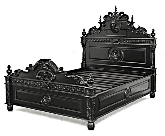 Lion Head Hand Carved Gothic Style Solid Wooden  Bed