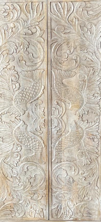 Manama Hand Carved Wood Fish Nairi Storage Cabinet