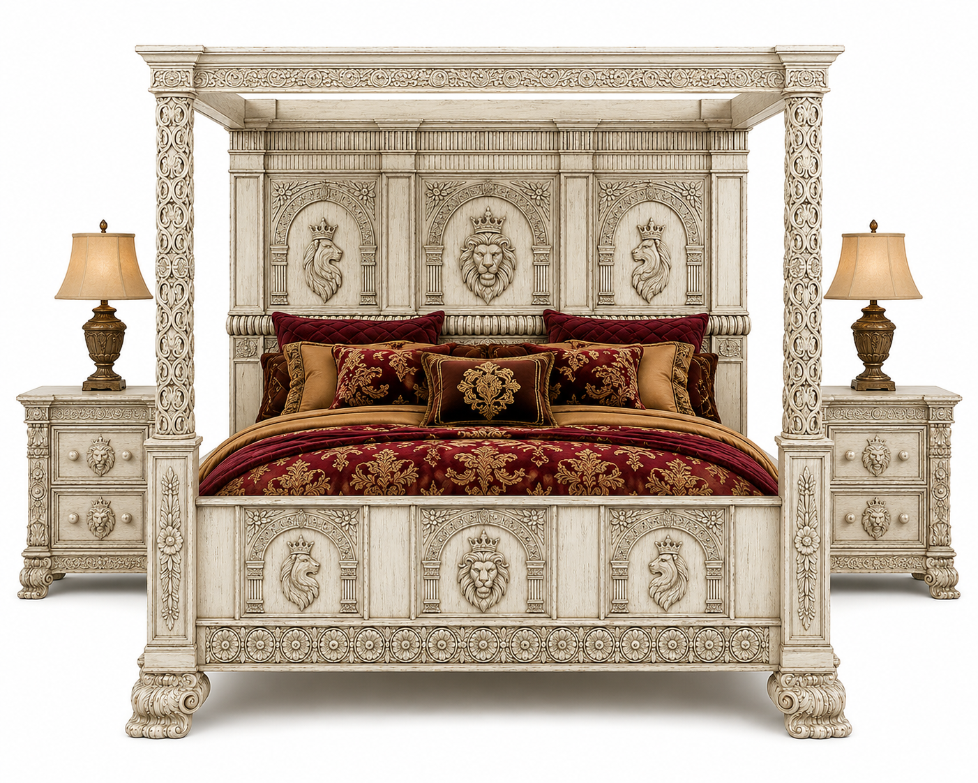 Regal Lioncrest™ Hand-Carved Solid Wood Canopy Platform Bed & Bedroom Collection