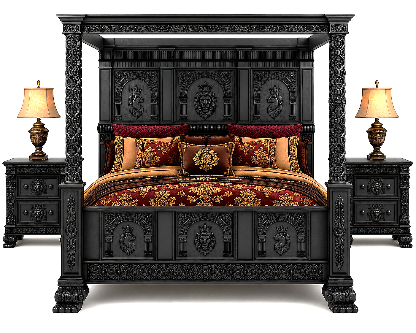 Regal Lioncrest™ Hand-Carved Solid Wood Canopy Platform Bed & Bedroom Collection