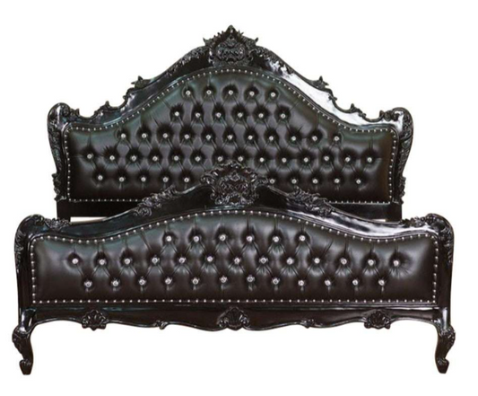 Jabs Hand carved Solid Wooden Upholstered Tufted Bed