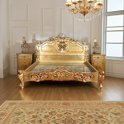 Royal Gold Leaf Hand Carved Bed