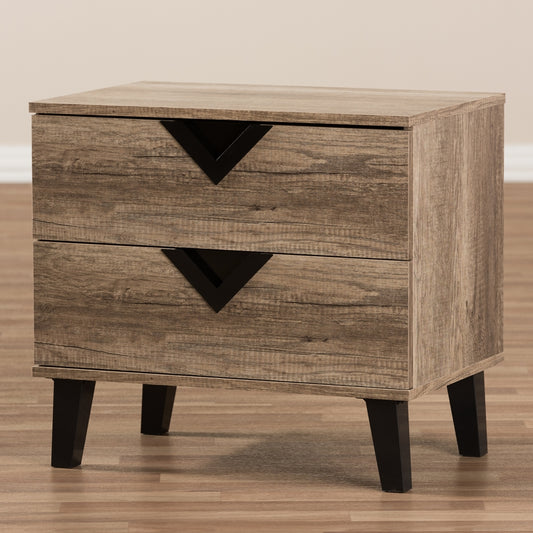 BRYER STUDIO ESTHER MESITA DE NOCHE MODERNA Y CONTEMPORÁNEA DE MADERA MARRÓN CLARO CON 2 CAJONES