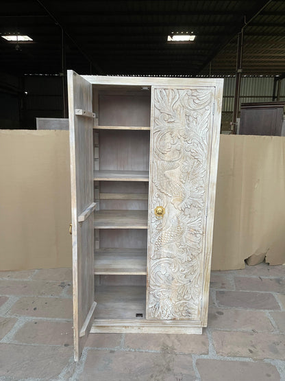 Manama Hand Carved Wood Fish Nairi Storage Cabinet