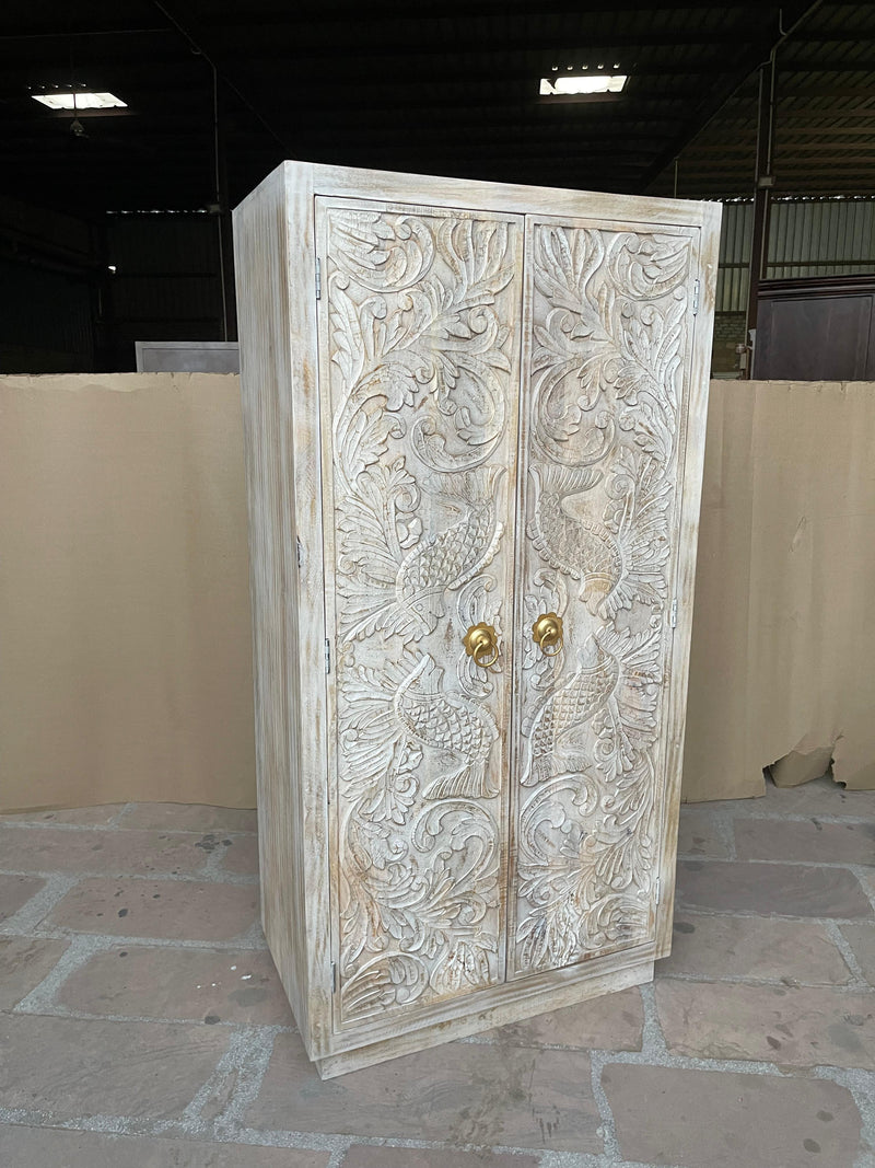 Manama Hand Carved Wood Fish Nairi Storage Cabinet