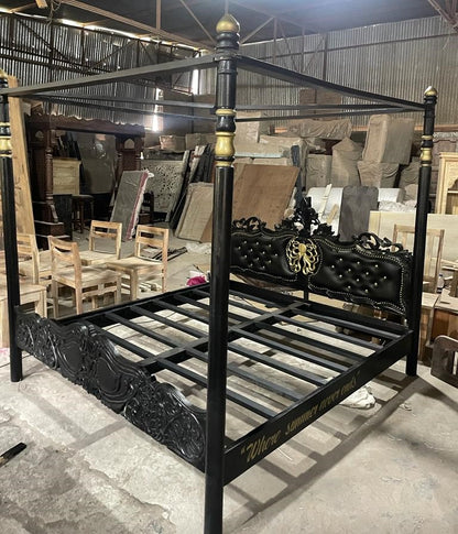 Huni Solid Mango Wood Hand Carved Bed