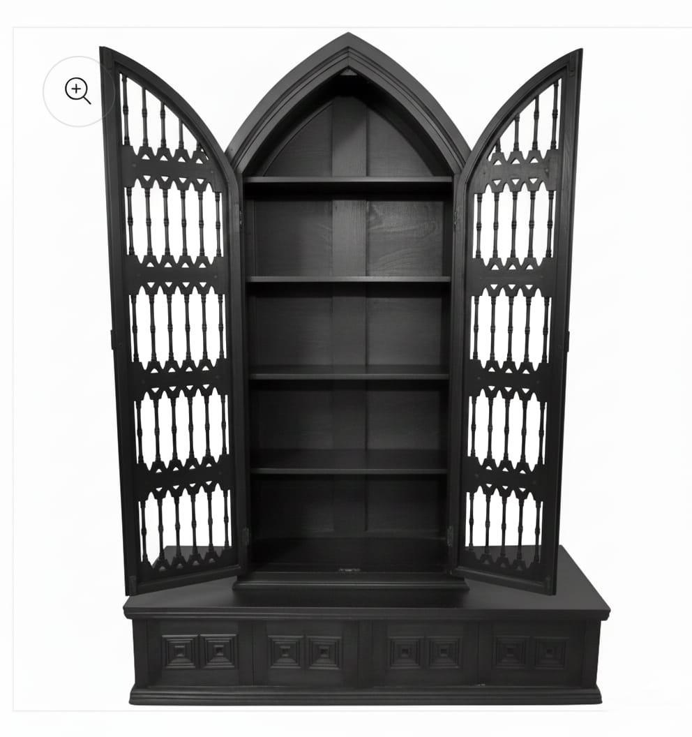 Magnífico juego de estantería de estilo gótico de madera maciza tallada a mano.