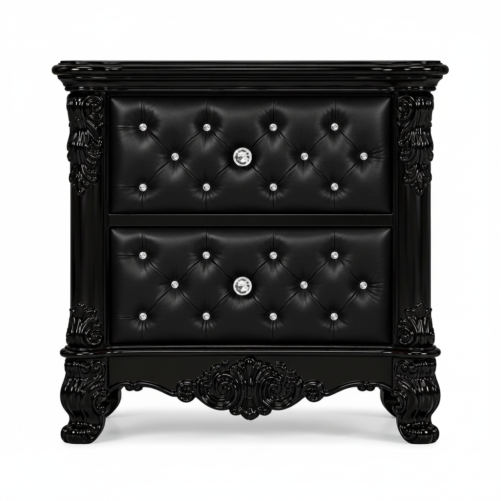 Zaraa™ Hand-Carved Solid Wood Tufted Nightstand