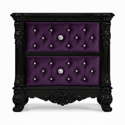 Zaraa™ Hand-Carved Solid Wood Tufted Nightstand