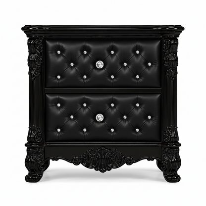 Zaraa™ Hand-Carved Solid Wood Tufted Nightstand