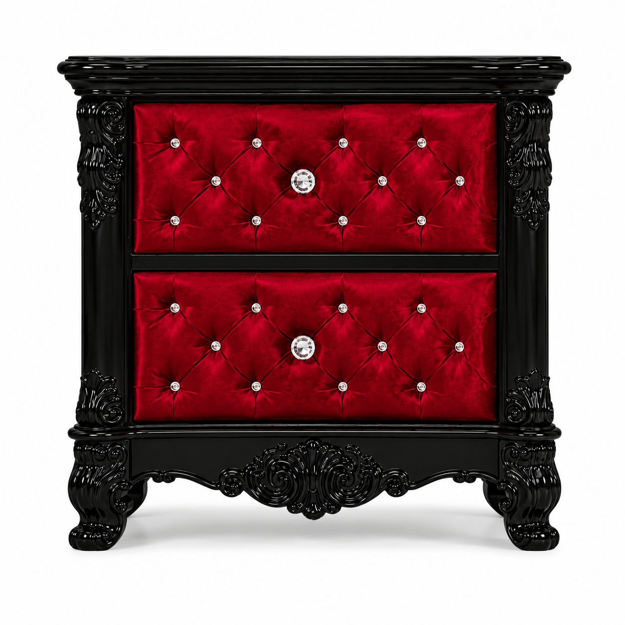 Zaraa™ Hand-Carved Solid Wood Tufted Nightstand