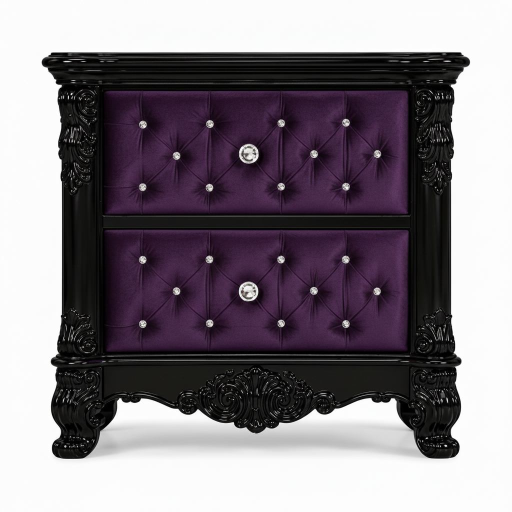 Zaraa™ Hand-Carved Solid Wood Tufted Nightstand