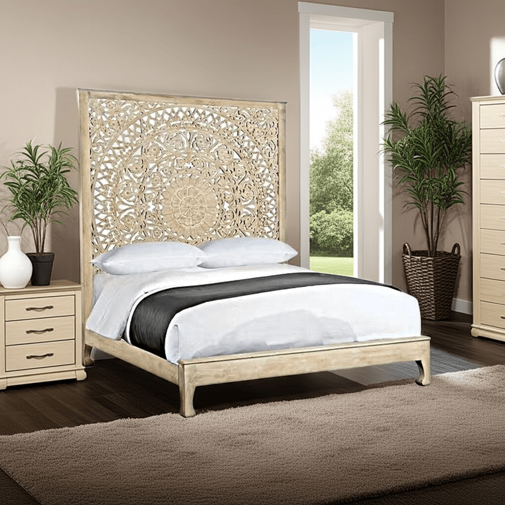 Alamid Hand carved Indian Bed – handcrafted solid wood furniture