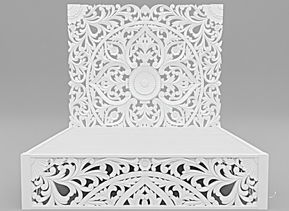 Amani Hand Carved Indian Solid wooden bed frame White – handcrafted solid wood furniture