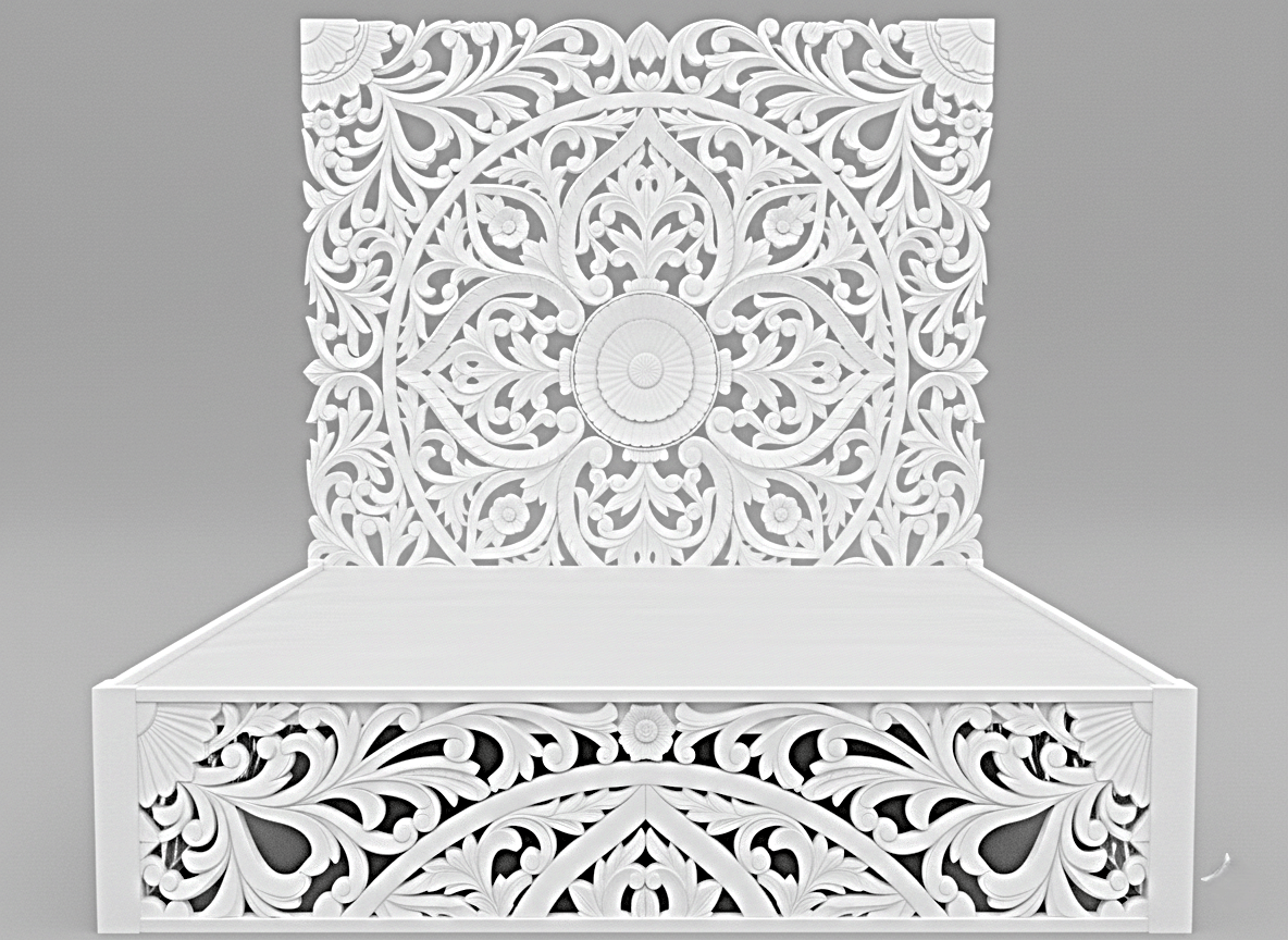 Amani Hand Carved Indian Solid wooden bed frame White – handcrafted solid wood furniture