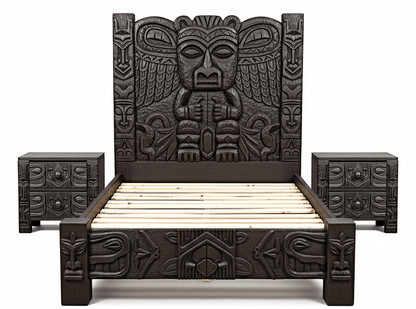 Ancestral Totem Hand - Carved Solid Wooden Gothic Platform Bed by Hibashi Furniture – handcrafted solid wood furniture made in India
