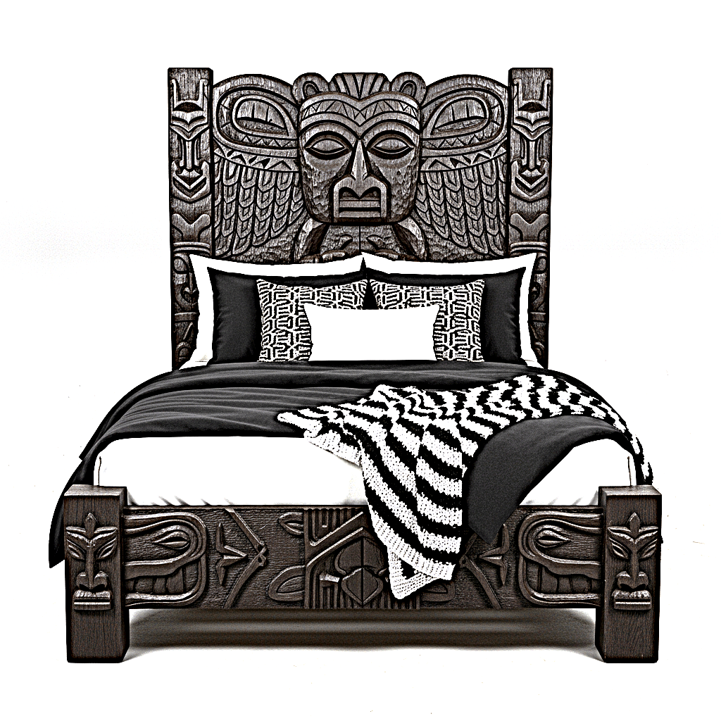 Ancestral Totem Hand - Carved Solid Wooden Gothic Platform Bed by Hibashi Furniture – handcrafted solid wood furniture made in India