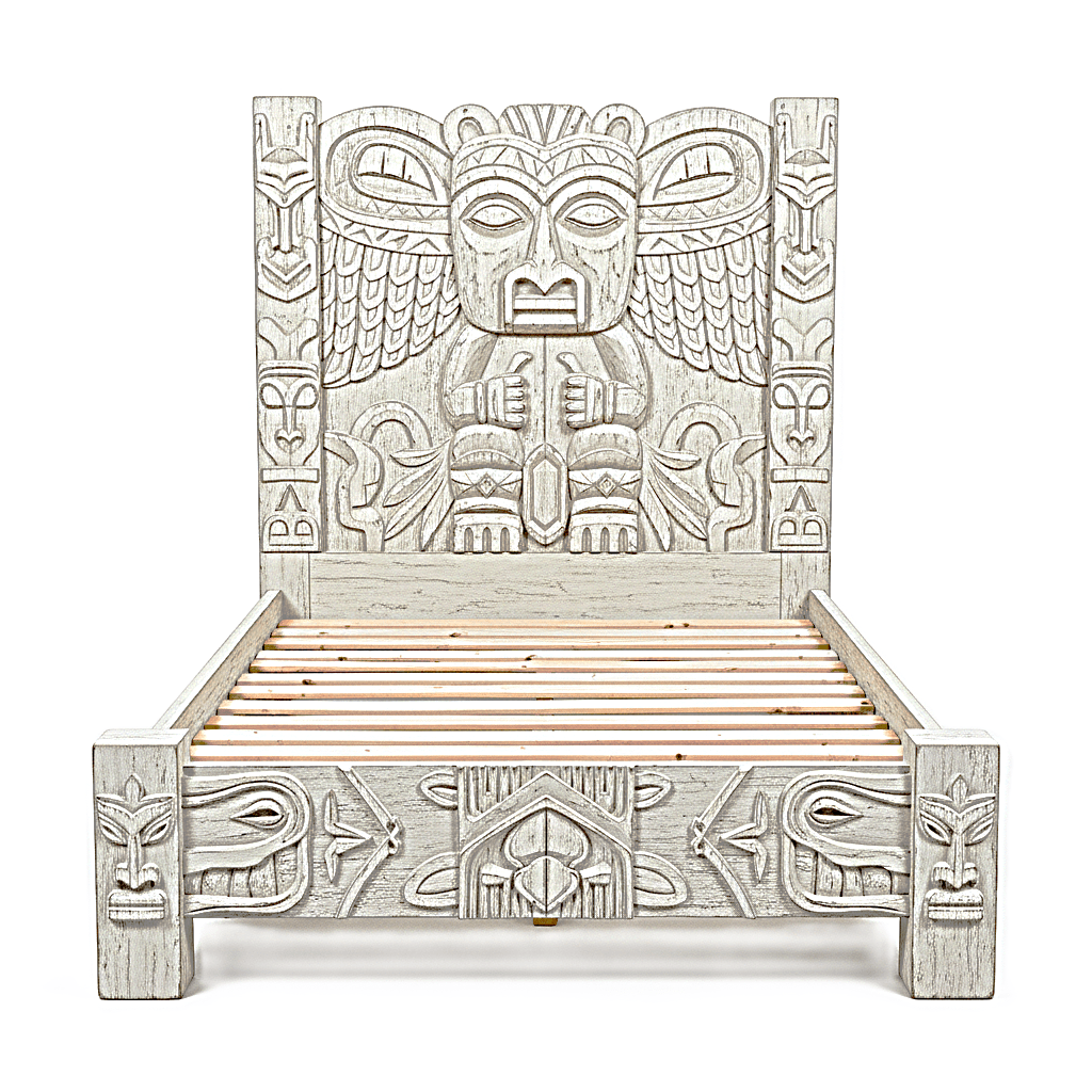 Ancestral Totem Hand-Carved Solid Wooden Gothic Platform Bed by Hibashi Furniture—handcrafted solid wood furniture
