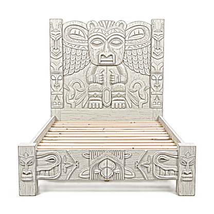 Ancestral Totem Hand - Carved Solid Wooden Gothic Platform Bed by Hibashi Furniture – handcrafted solid wood furniture made in India