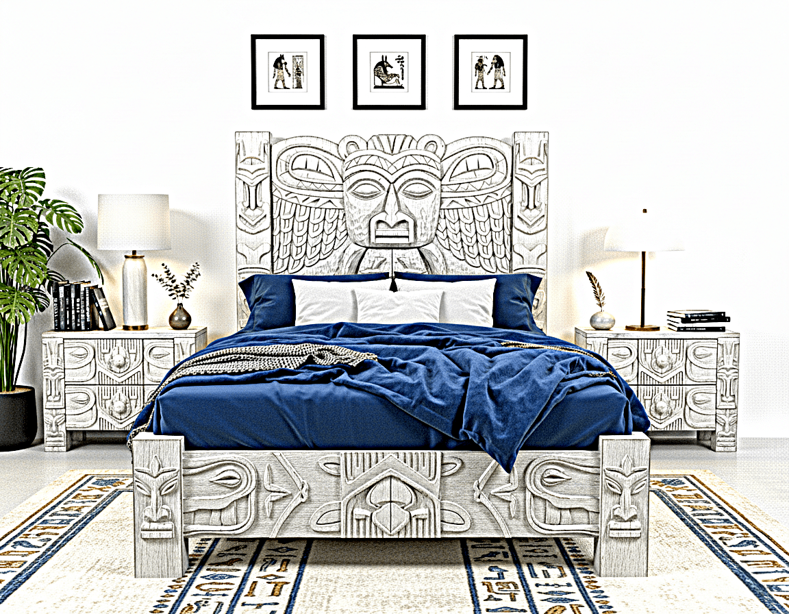 Ancestral Totem Hand - Carved Solid Wooden Gothic Platform Bed - HF Commercial Furniture