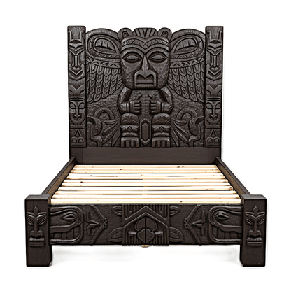 Ancestral Totem Hand - Carved Solid Wooden Gothic Platform Bed by Hibashi Furniture – handcrafted solid wood furniture made in India