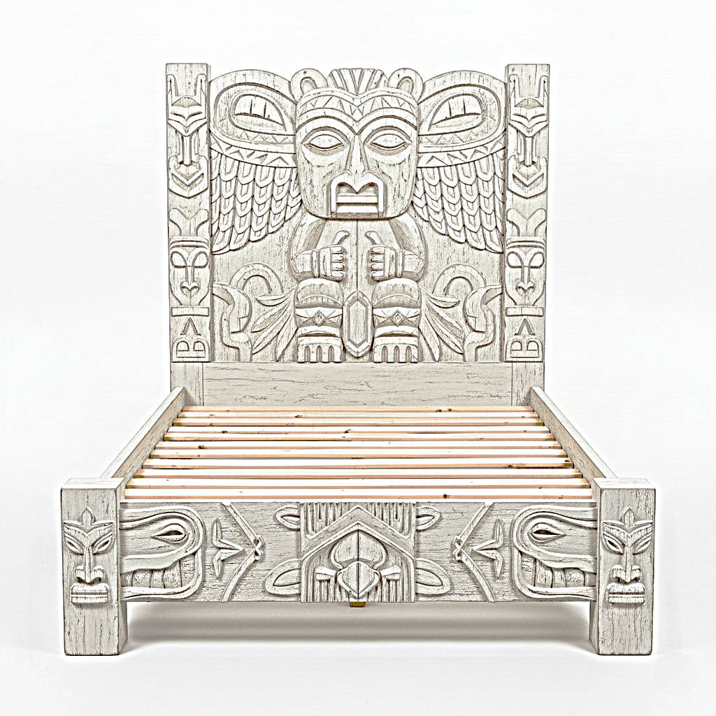 Ancestral Totem Hand - Carved Solid Wooden Gothic Platform Bed by Hibashi Furniture – handcrafted solid wood furniture made in India
