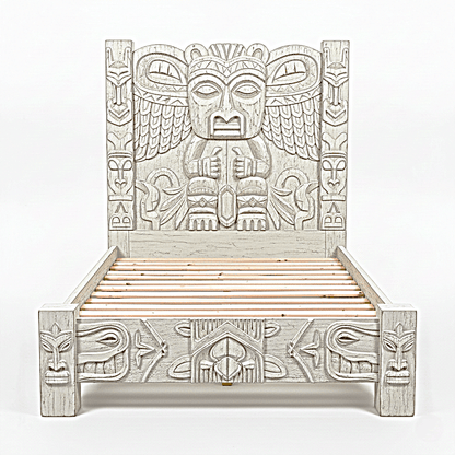Ancestral Totem Hand - Carved Solid Wooden Gothic Platform Bed by Hibashi Furniture – handcrafted solid wood furniture made in India