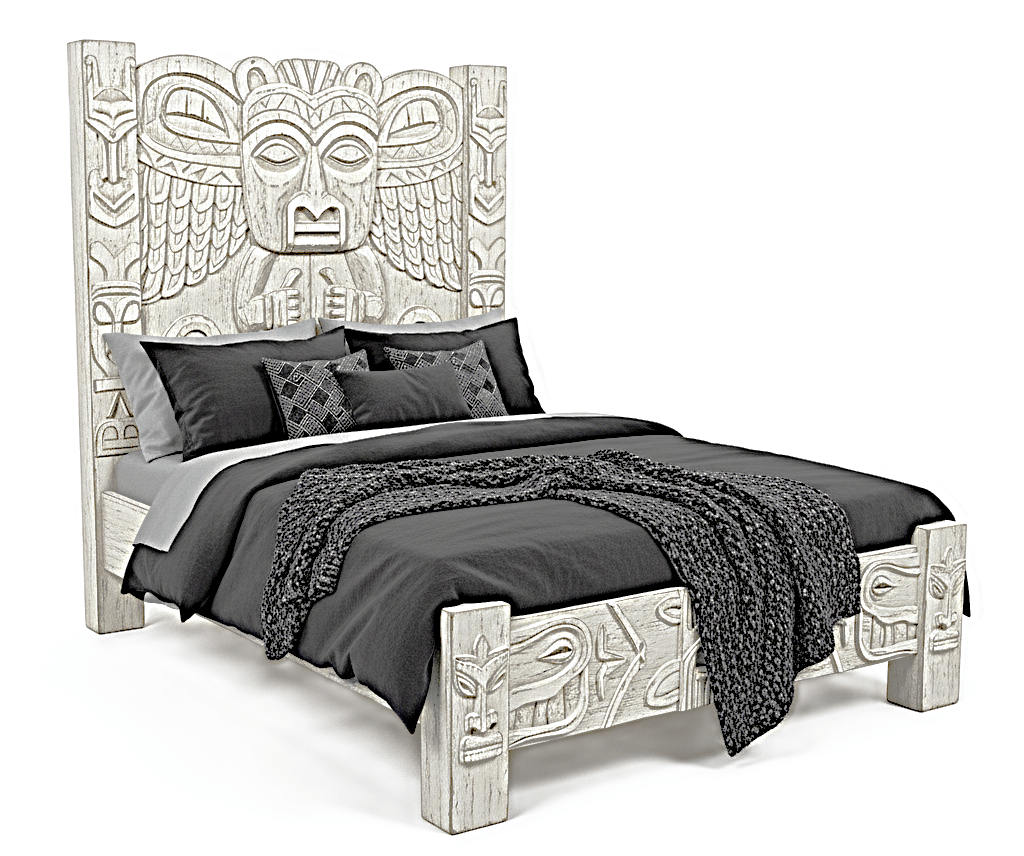 Ancestral Totem Hand - Carved Solid Wooden Gothic Platform Bed by Hibashi Furniture – handcrafted solid wood furniture made in India