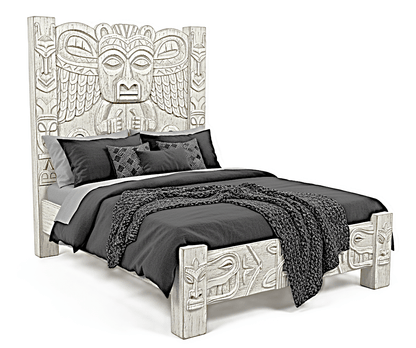 Ancestral Totem Hand - Carved Solid Wooden Gothic Platform Bed by Hibashi Furniture – handcrafted solid wood furniture made in India