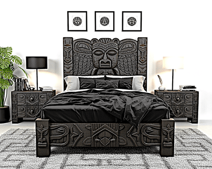 Ancestral Totem Hand - Carved Solid Wooden Gothic Platform Bed by Hibashi Furniture – handcrafted solid wood furniture made in India