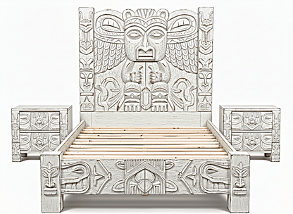 Ancestral Totem Hand - Carved Solid Wooden Gothic Platform Bed by Hibashi Furniture – handcrafted solid wood furniture made in India
