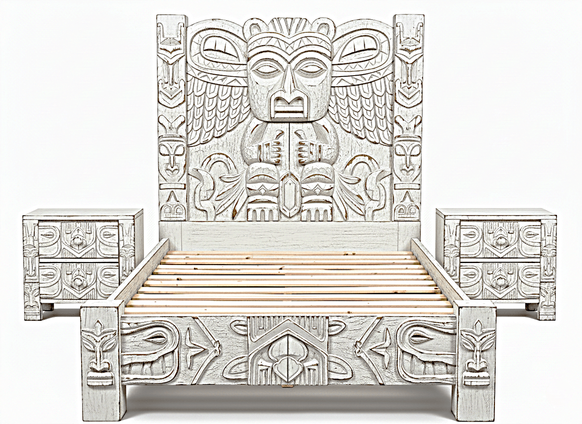 Ancestral Totem Hand - Carved Solid Wooden Gothic Platform Bed by Hibashi Furniture – handcrafted solid wood furniture made in India