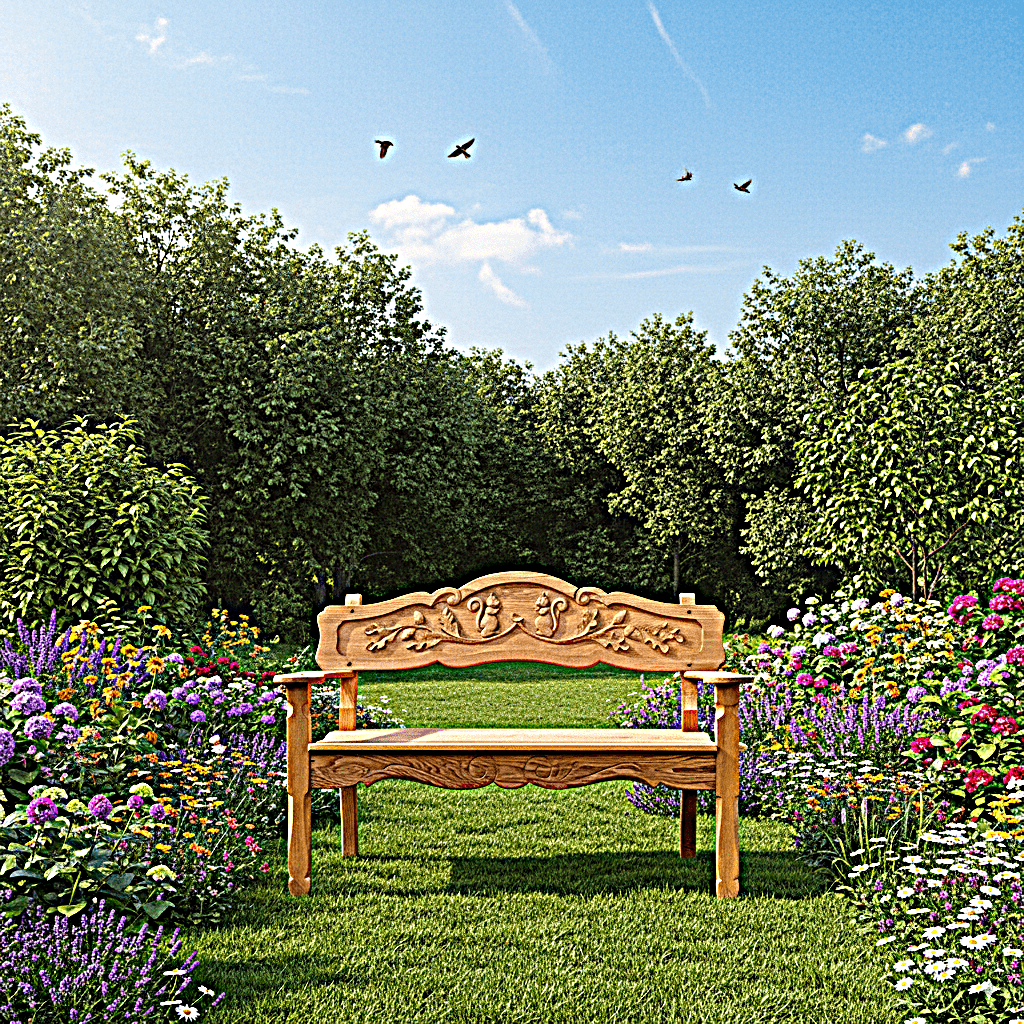ANILA Hand Carved Garden Bench – handcrafted solid wood furniture