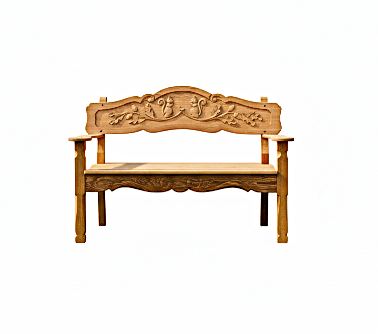 ANILA Hand Carved Garden Bench – handcrafted solid wood furniture