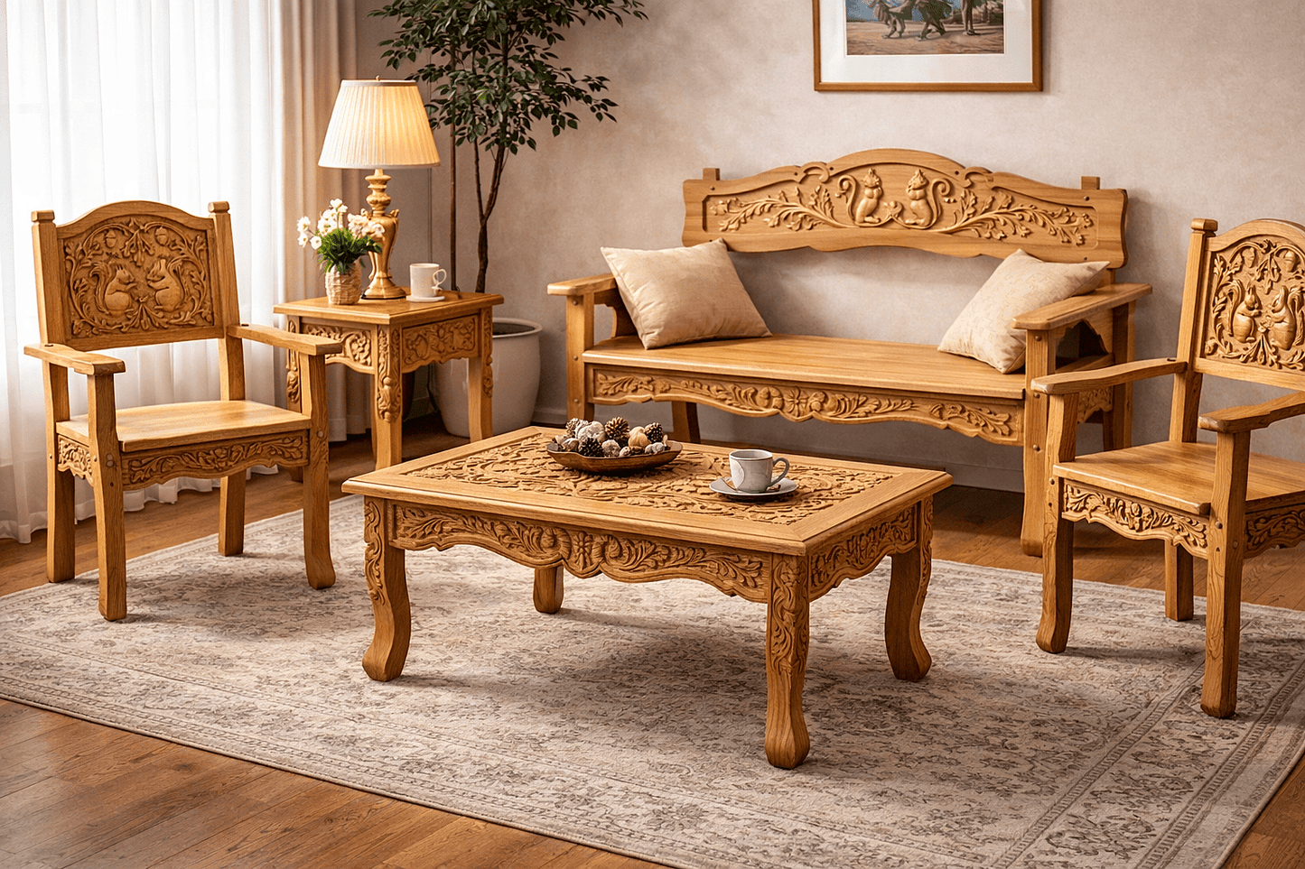 Anila™ Hand - Carved Solid Wood Indoor/Outdoor Bench & Seating Collection – handcrafted solid wood furniture