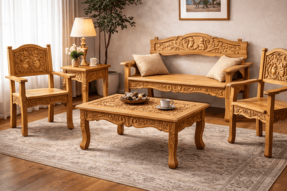 Anila™ Hand - Carved Solid Wood Indoor/Outdoor Bench & Seating Collection – handcrafted solid wood furniture